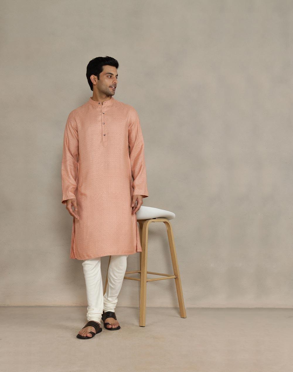 Peach Viscose Hand Block Printed Long Kurta - Image 1