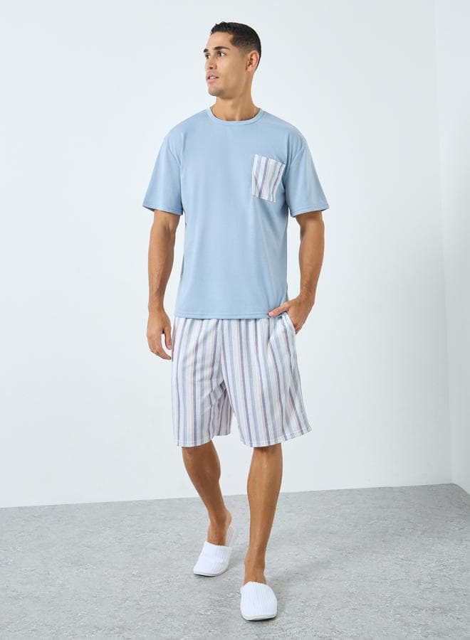 Styli Men Blue T-Shirt & Striped Pyjama Set - Image 1