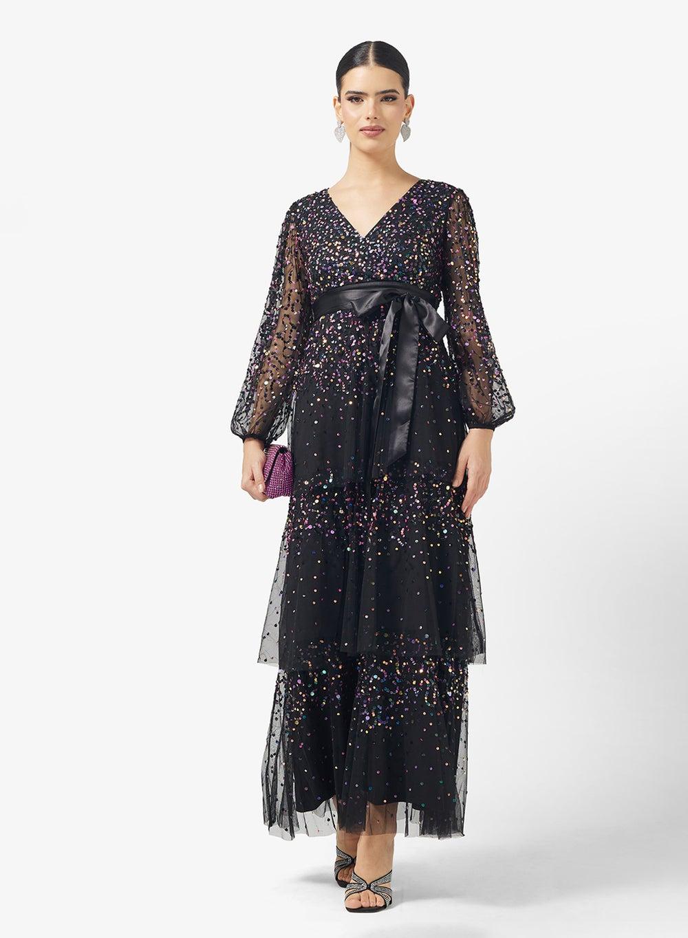 Iris Sequin V-Neck Tiered Maxi Dress Arw25042 - Image 1