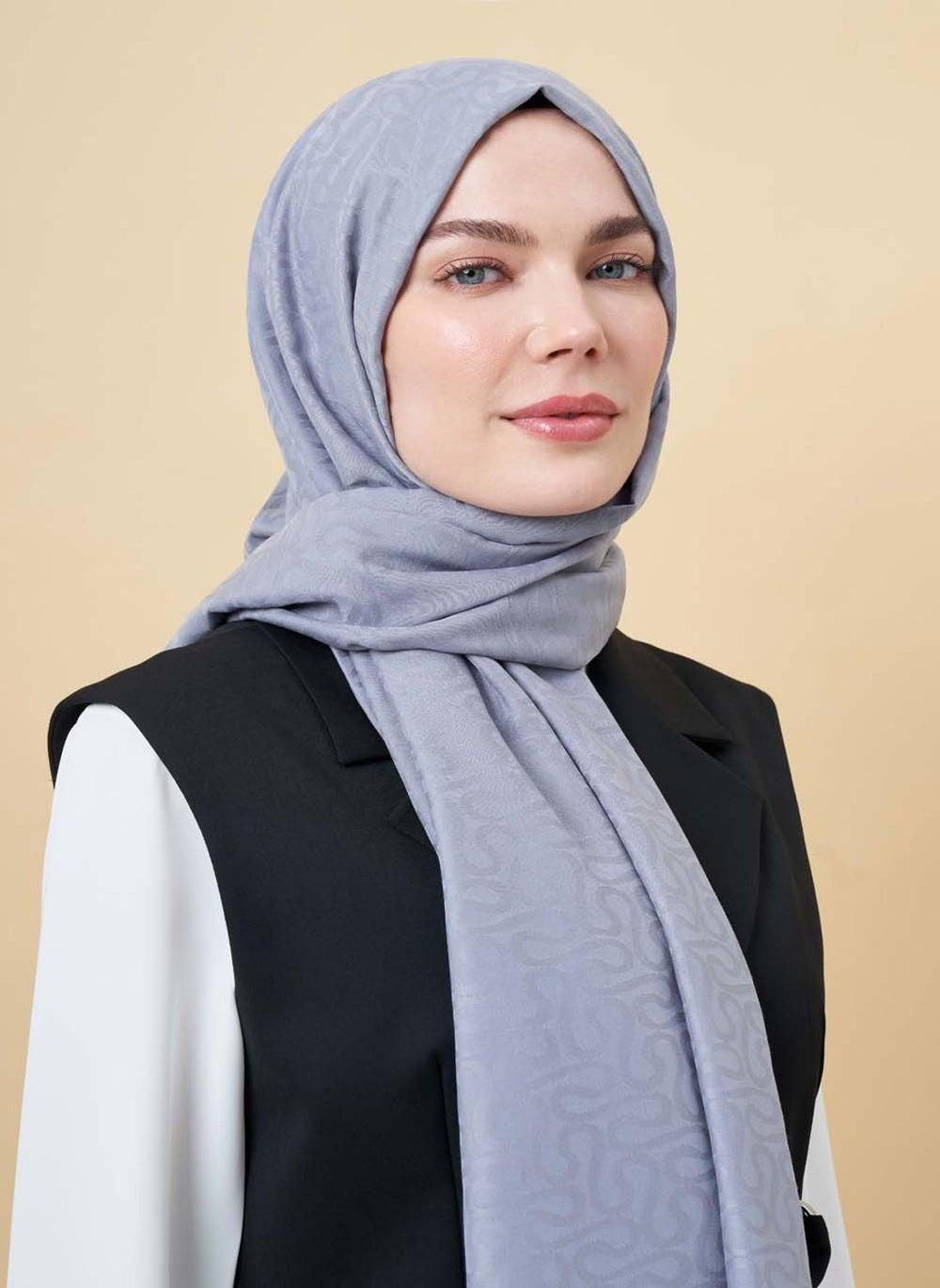 Grey Jacquard Shawl – Elegant Turkish Hijab - Image 1