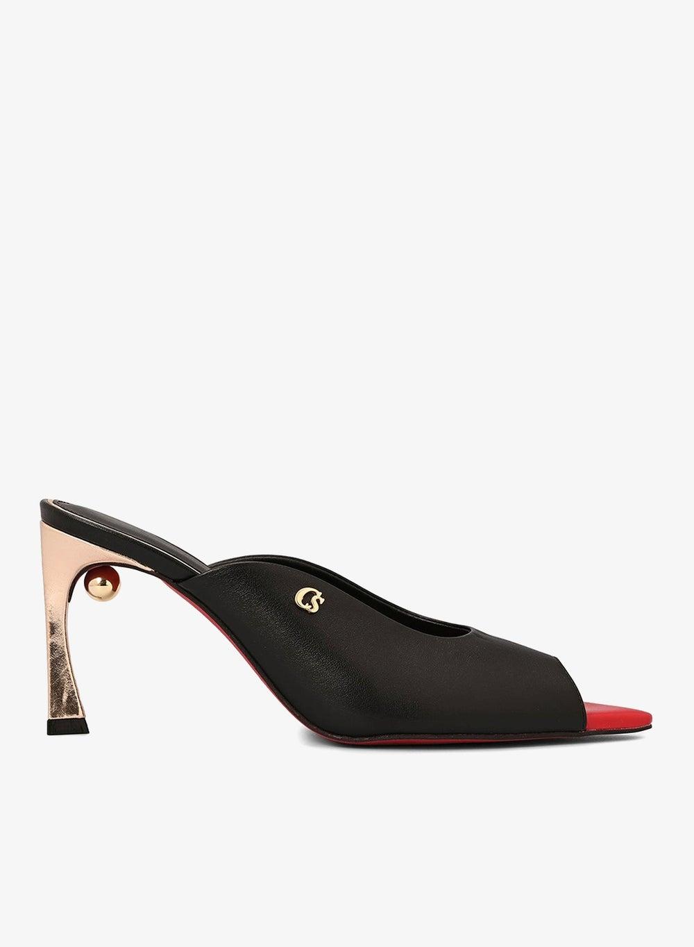 Black Leaf Toe Comma Heel Mule Sandals - Image 1