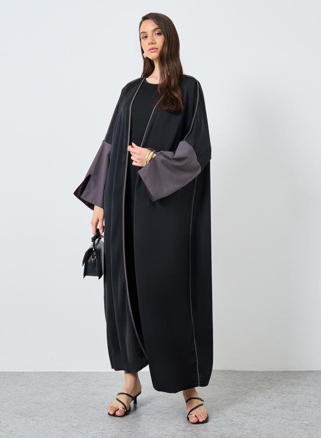 Black Slit Sleeve Open Front Abaya - Image 1