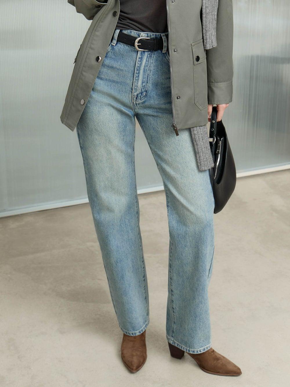 Women’s Straight Fit Blue Jeans with Distressed Detail - Image 1