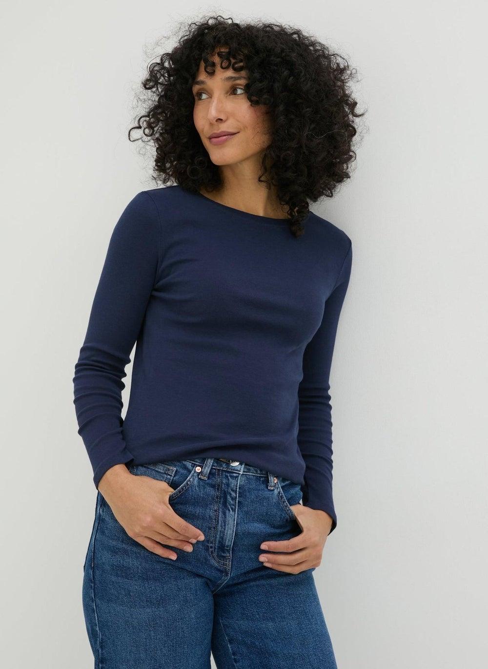 Navy Cotton Long Sleeve T‑Shirt Classic Fit - Image 1