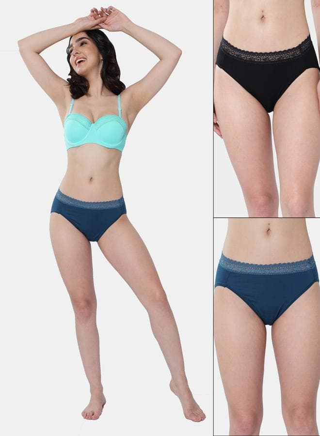 Envie Lace Waistband Hipster Panties Pack of 2 Blue - Image 1