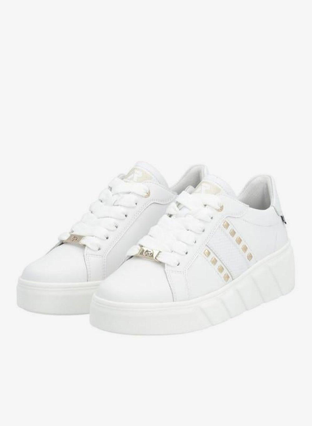 Rieker Evolution W0506-80 White Leather Wedge Sneakers - Image 1