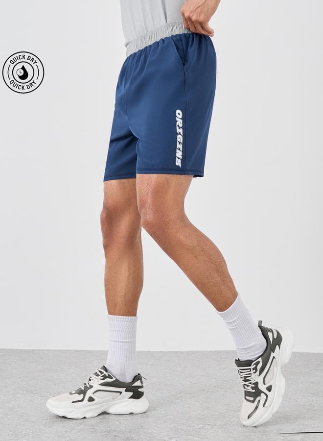 Navy Contrast Waistband 7-Inch Training Shorts - Image 1