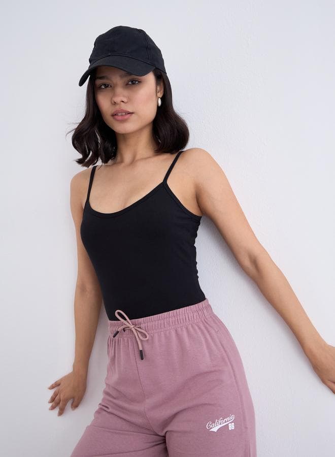 Styli Black Strappy Jersey Skinny Fit Bodysuit - Image 1
