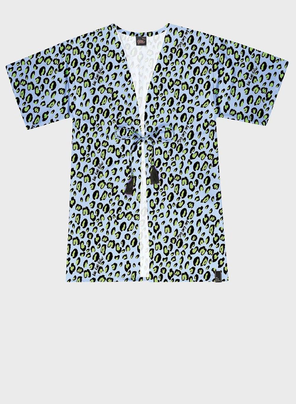 Youth Leopard Print Kimono with Self-Tie Front - Image 1
