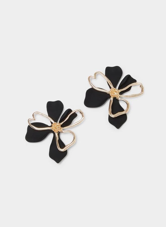 Styli Ribbon Flower Gold Dangle Earrings - Image 1