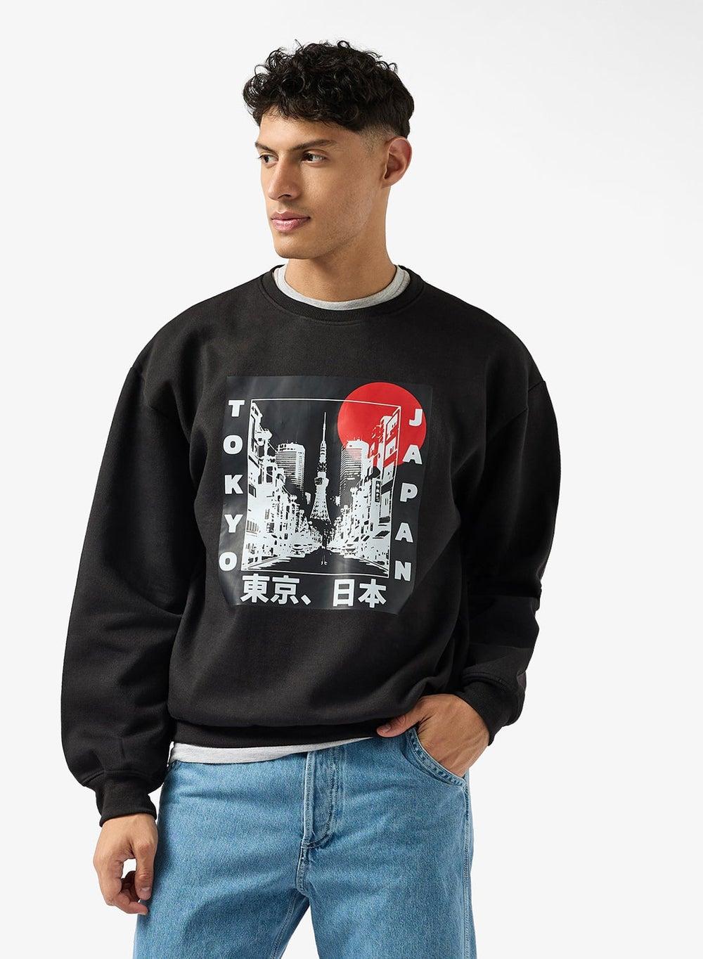 Ad Hd 85 Black Graphic Print Crew Sweatshirt - Image 1