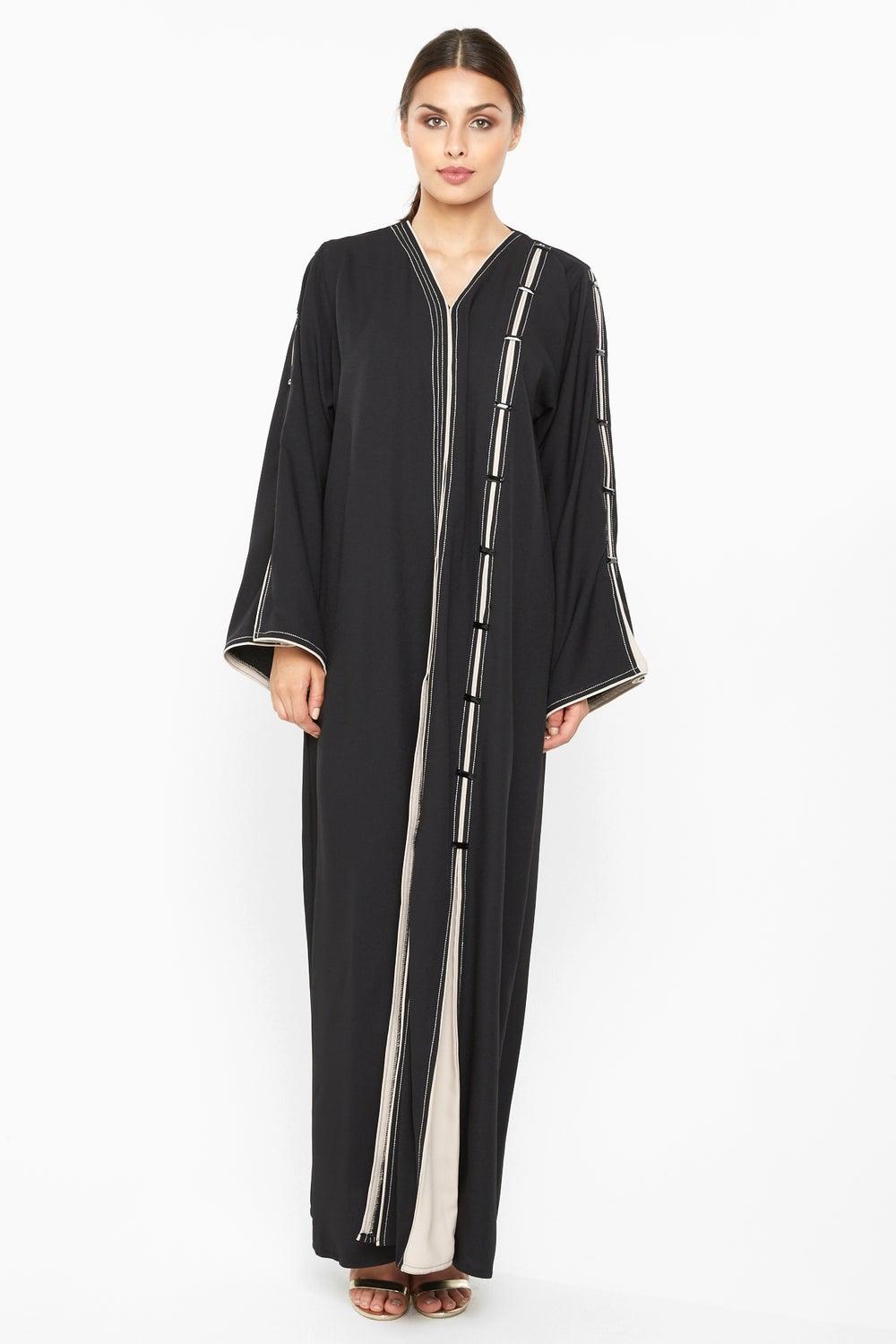 Cream Lace Detail Abaya AJ659A with Matching Sheila - Image 1