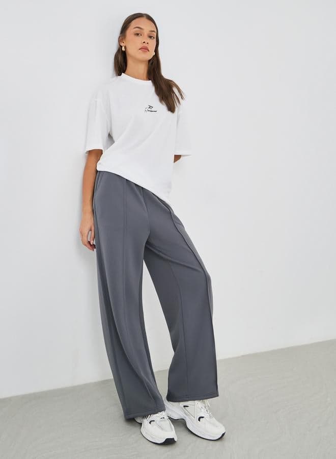 Grey Pintuck Scuba Joggers with Elastic Waist - Image 1