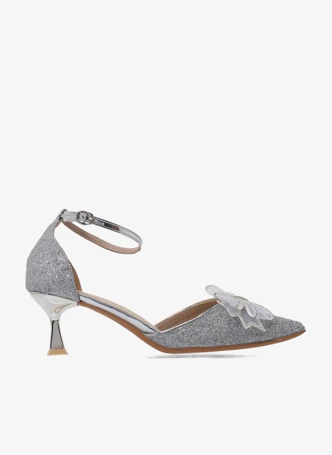 Silver Knot-Detail Pointed Kitten Heel Pumps Vhlx2505225 - Image 1