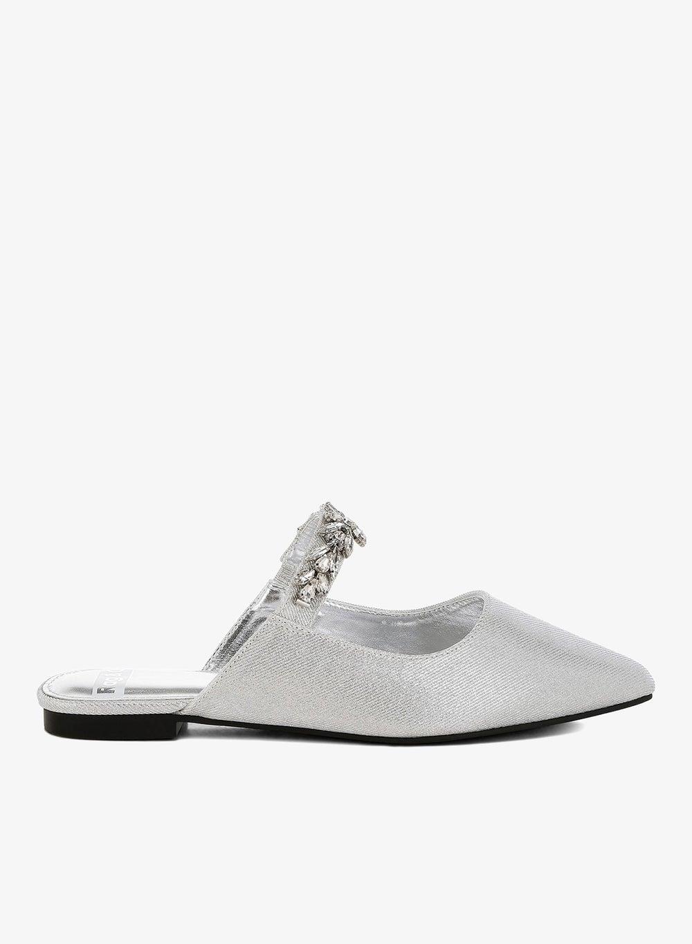 Silver Diamante Strap Glitter Mules Sh5301 - Image 1