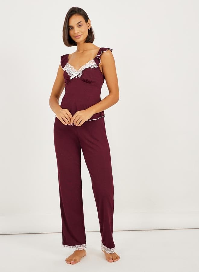 Burgundy Lace Cami Pyjama Set 7011754906 - Image 1