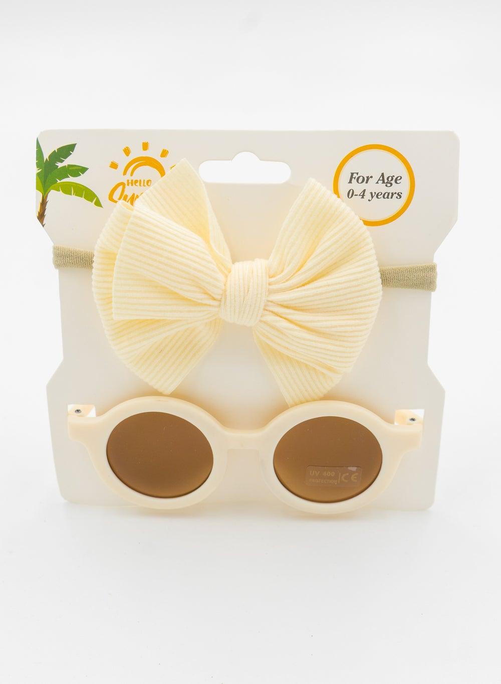 Cream Round Sunglasses & Headband Set for Girls - Image 1