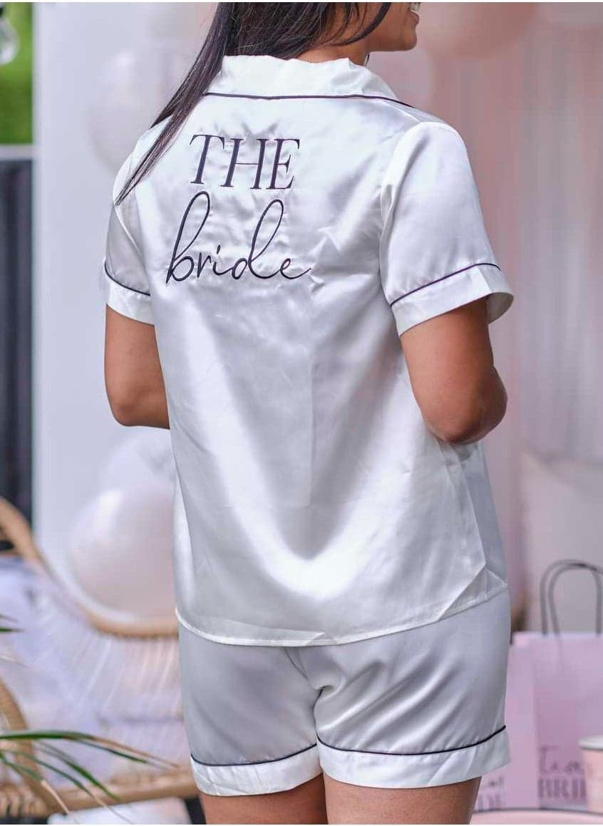 Bride Pyjama Set Medium Elegant White Bridal Sleepwear - Image 1