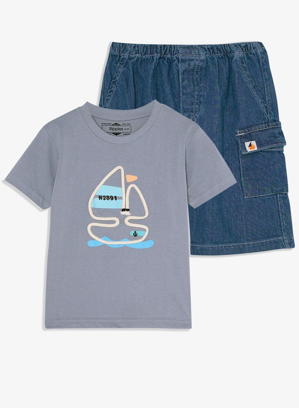 Boys Cotton Tee & Denim Shorts Summer Set - Image 1