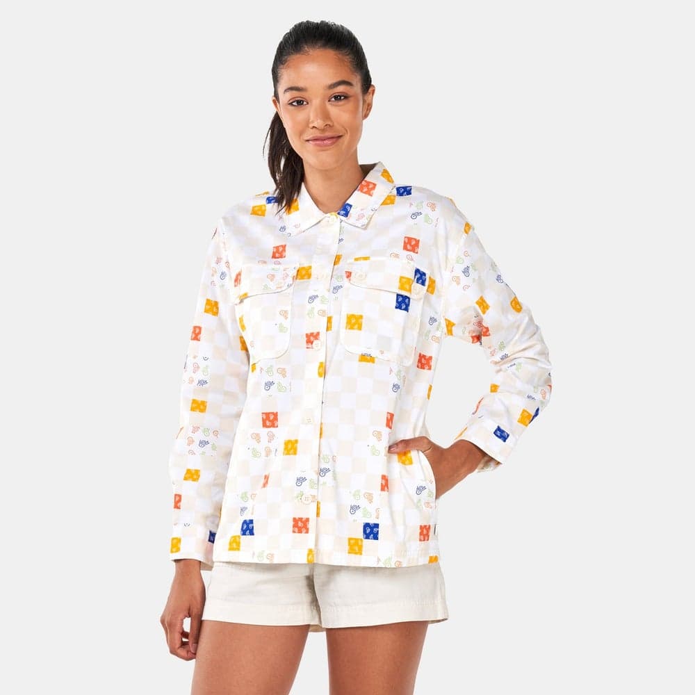 Women's Paisley Check Cotton Woven Shirt White - Image 1