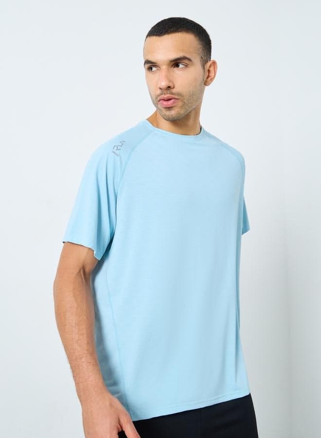 Light Blue Running T-Shirt Shoulder Print Regular Fit - Image 1