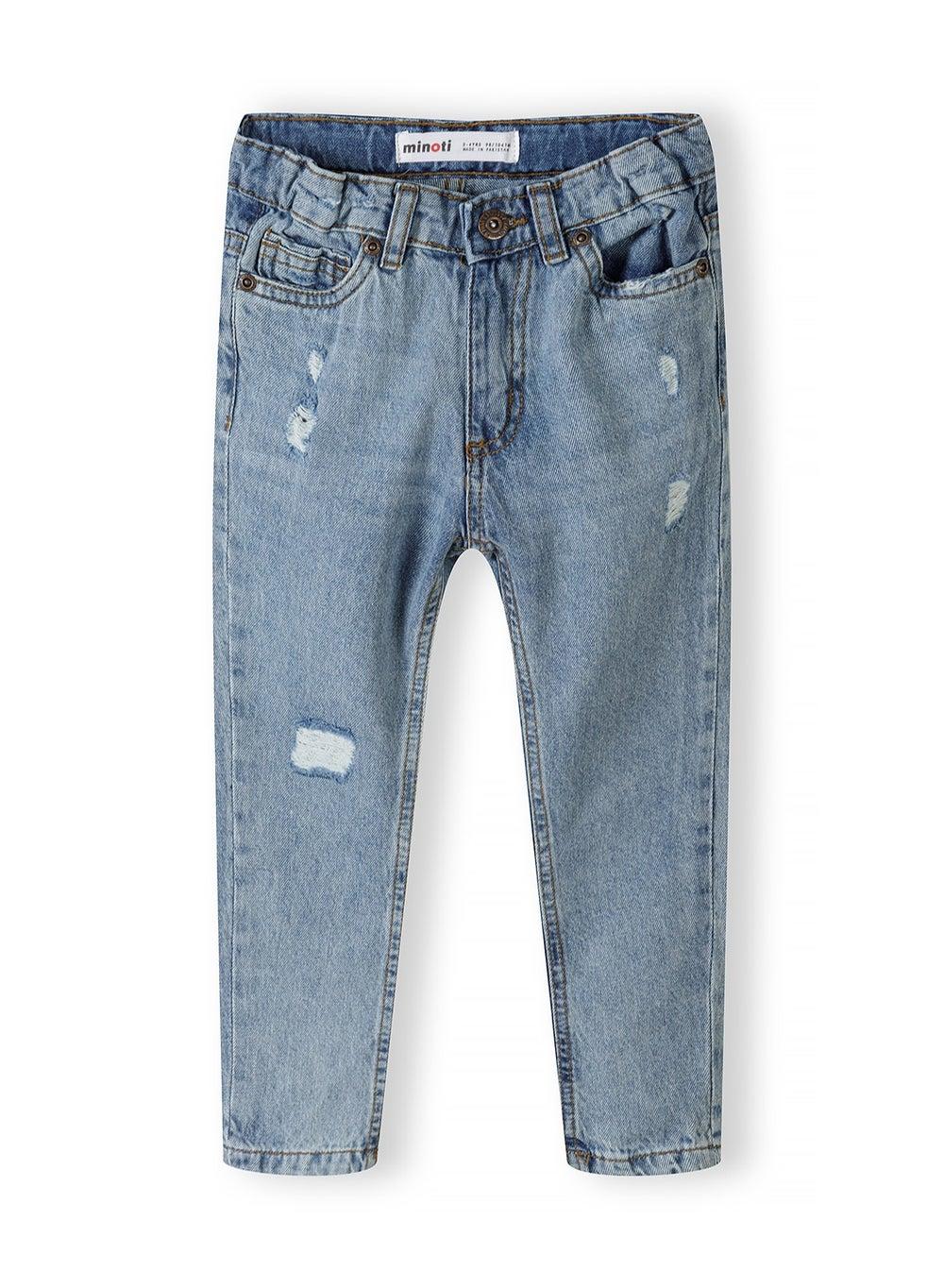 Boys Light Wash Denim Jeans with Turn-Up Hems Navy - Image 1
