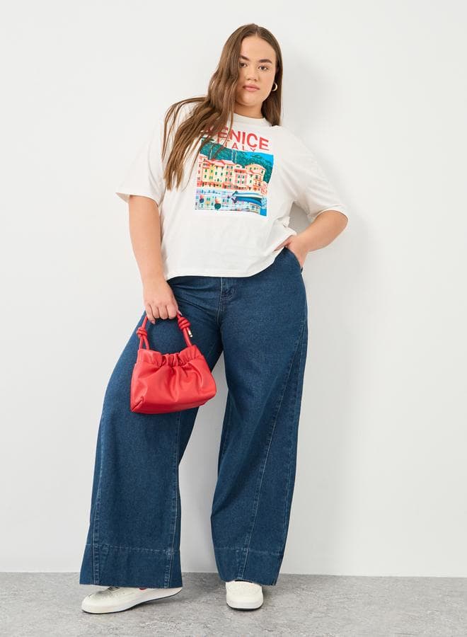 Dark Blue Plus Wide Leg Jeans with Pockets - Image 1