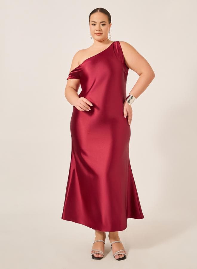 Burgundy Satin One-Shoulder Maxi Dress 7011649730 - Image 1
