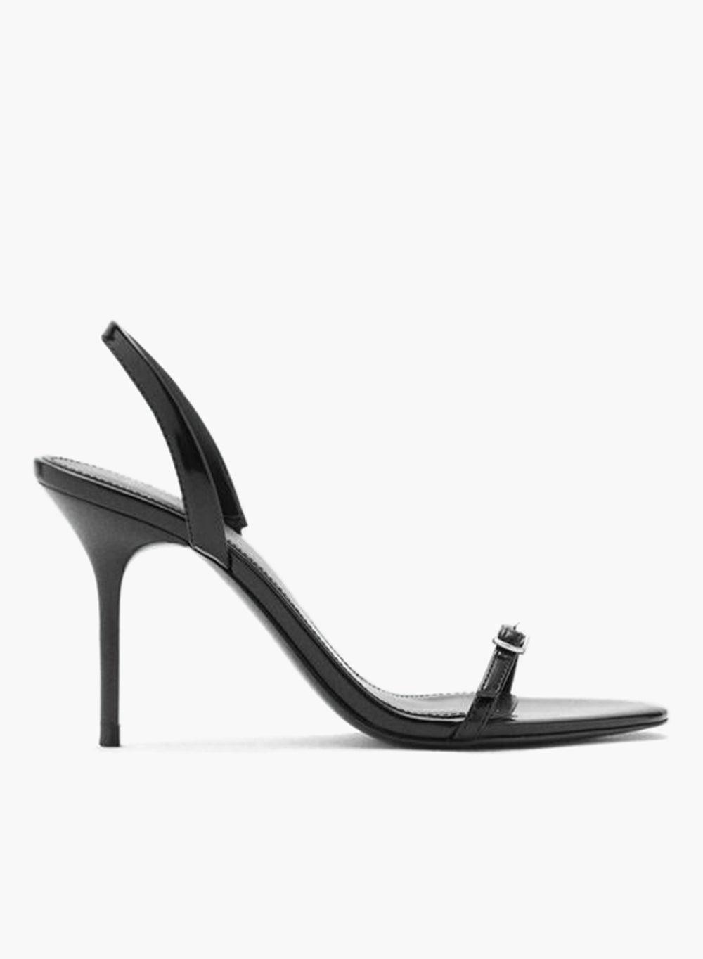 Black Slingback Stiletto Sandal with Buckle Detail - Image 1
