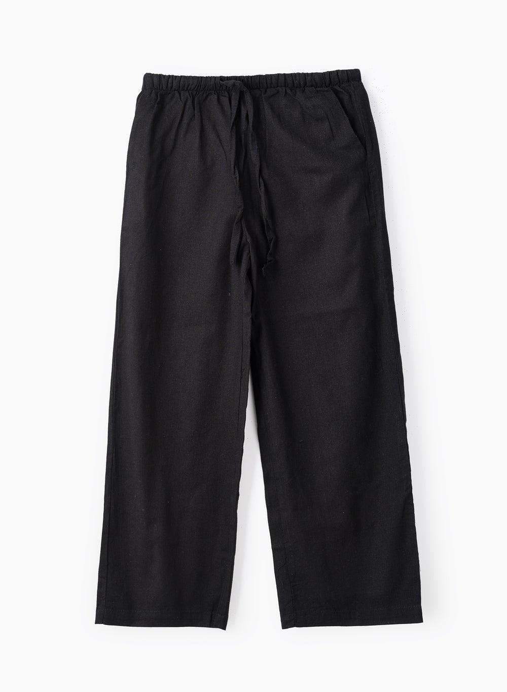 Girls Black Cotton Flax Wide-Leg Pants Chtng330 - Image 1