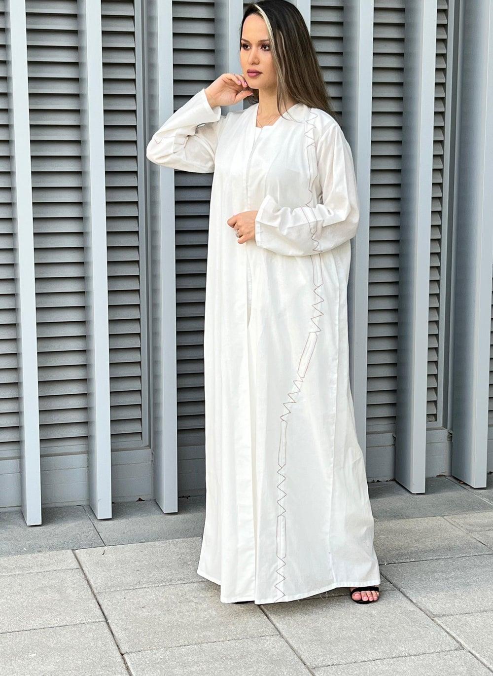 White Flared Sleeve Modest Abaya Dress - Image 1