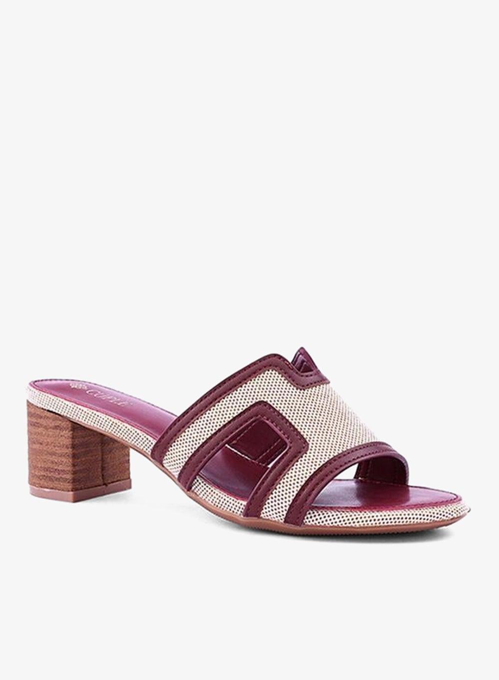 Chic Slip-On Heel Mules in OffWhite & Maroon - Image 1