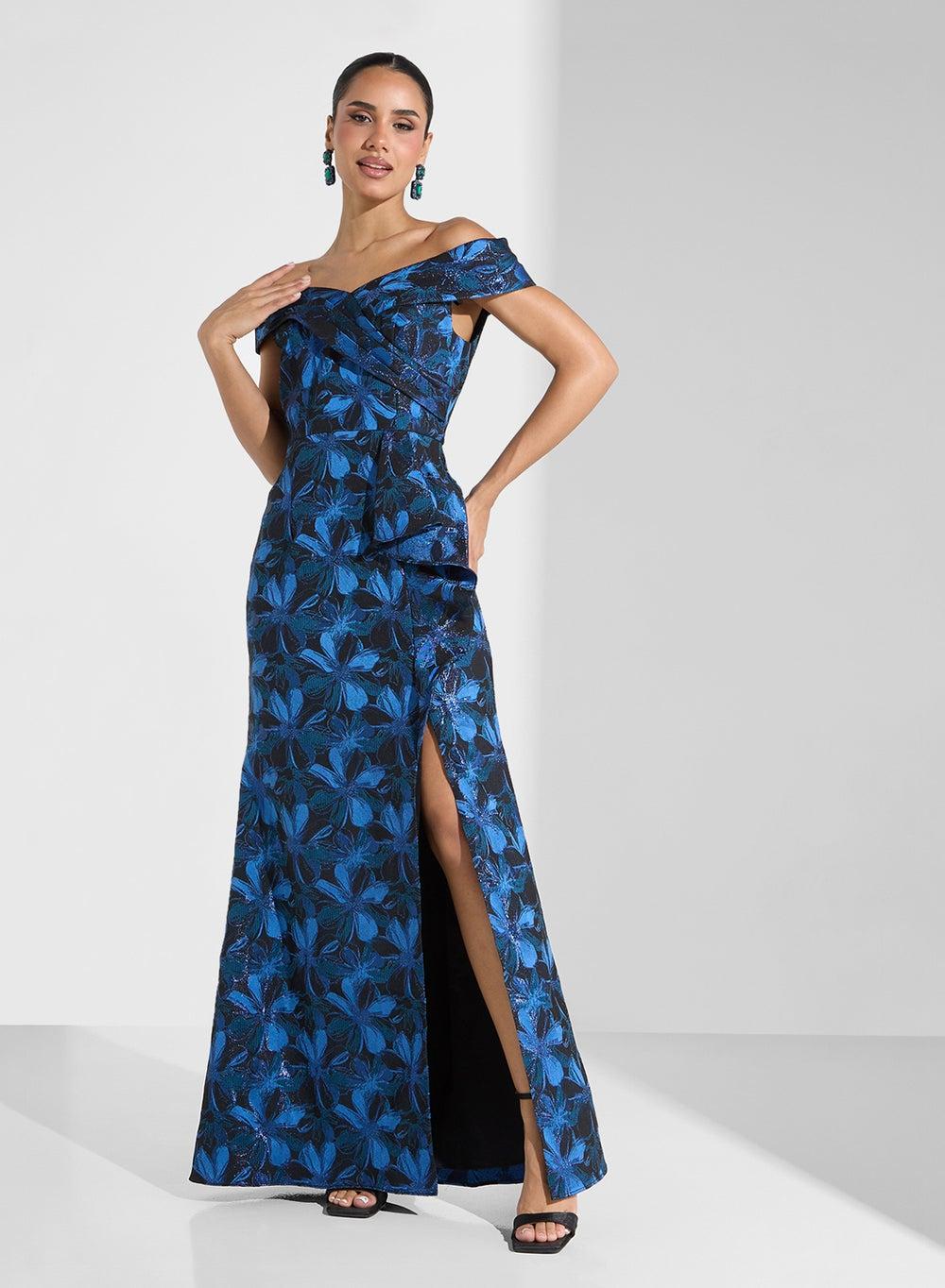 Ap1E211565 Off-Shoulder Floral Maxi Dress with Side Slit - Image 1