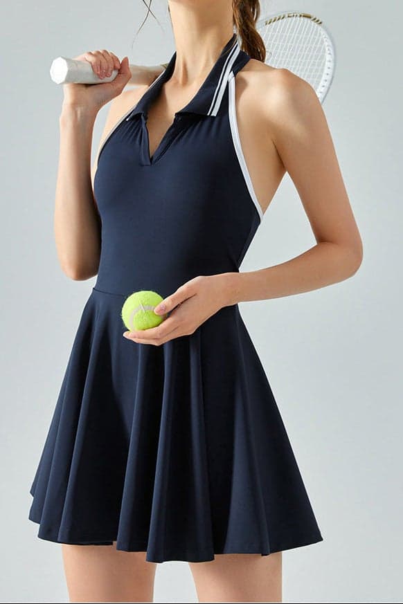 Dark Blue SVL Padel Tennis Dress with Built-In Shorts - Image 1