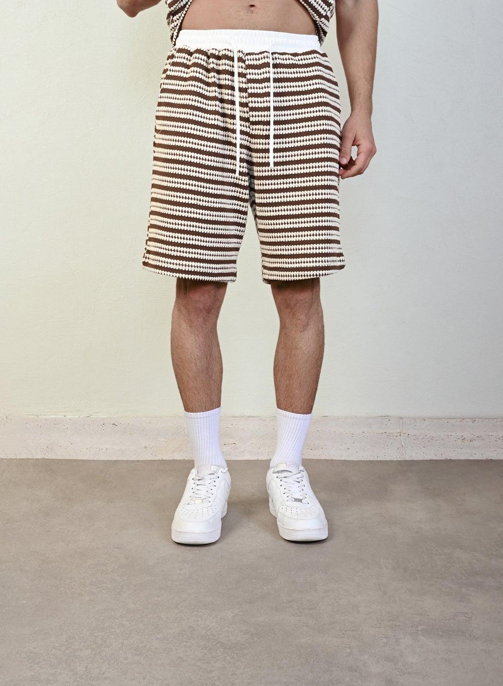 Brown White Striped Relaxed Fit Men's Casual Shorts - Image 1