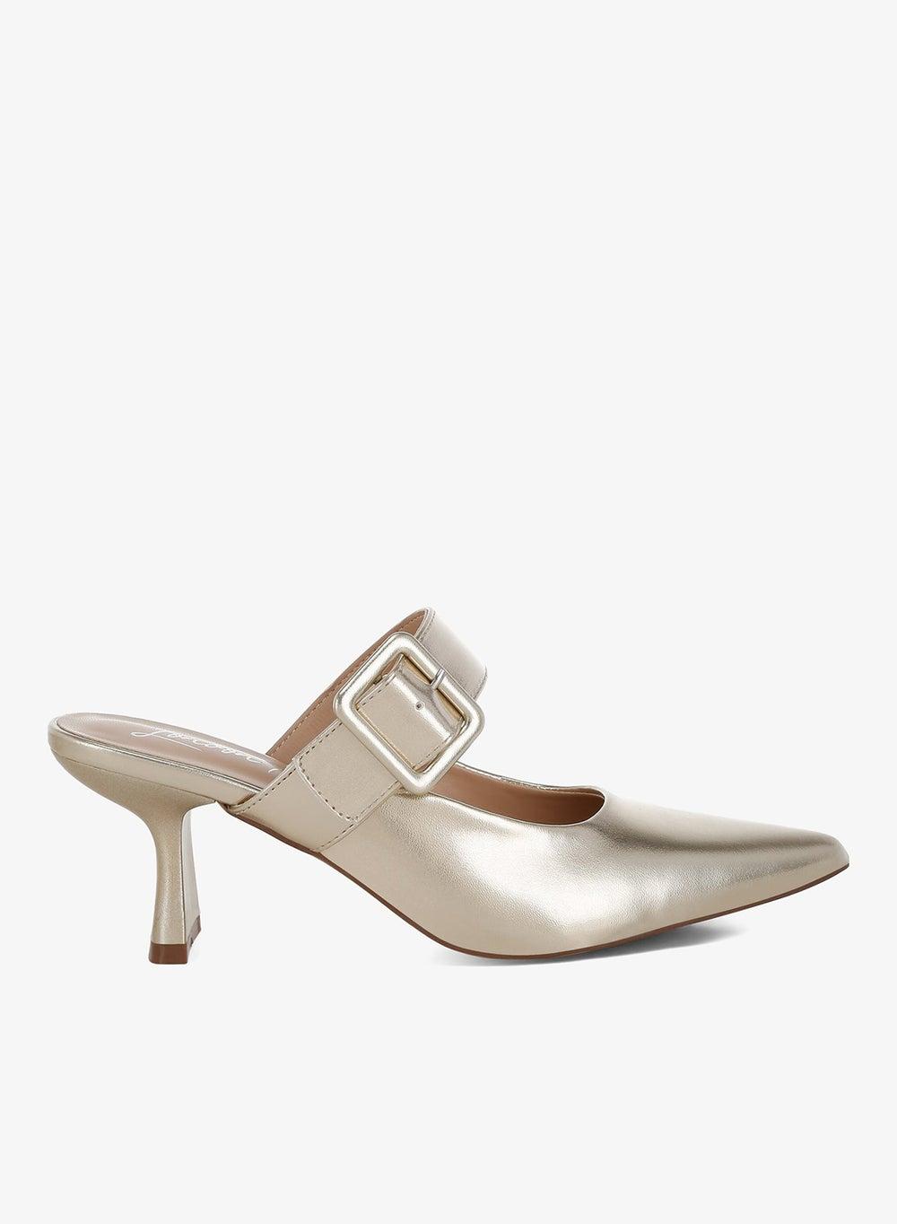 Gold Buckle Kitten Heel Mules Sh5278 - Image 1