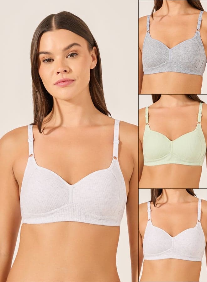 Pack of 3 Ribbed Padded Non-Wired T-Shirt Bras - Image 1