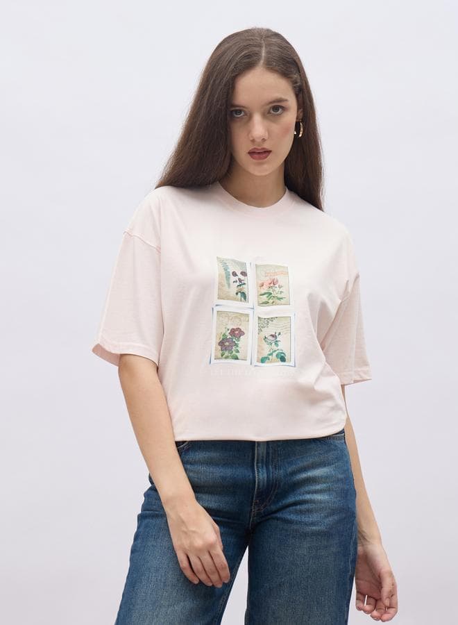 Pink Acid Wash Oversized Graphic T-Shirt Women - Image 1