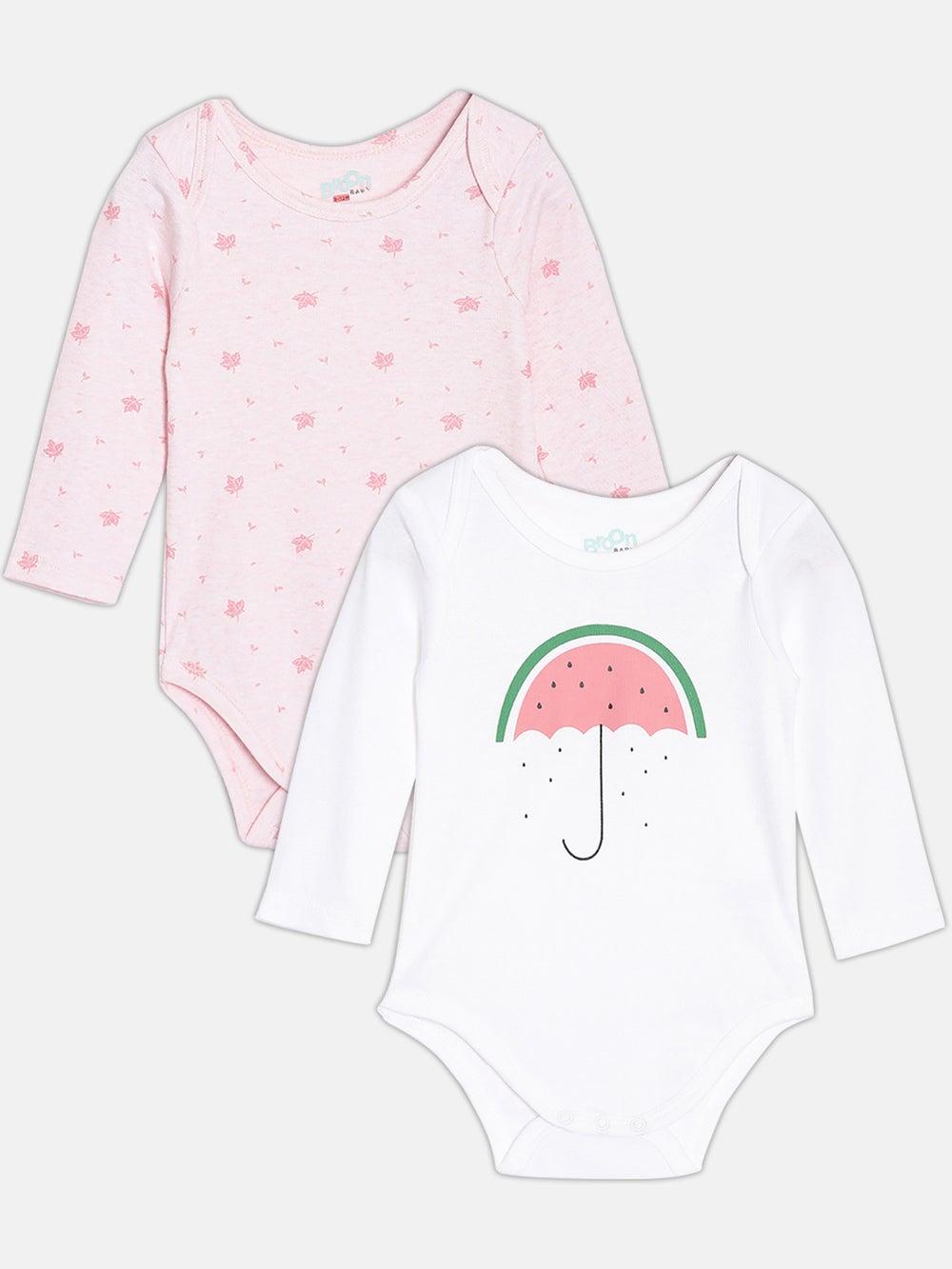 Broon Organic Cotton Baby Bodysuit Set Pink White 2-Pack - Image 1