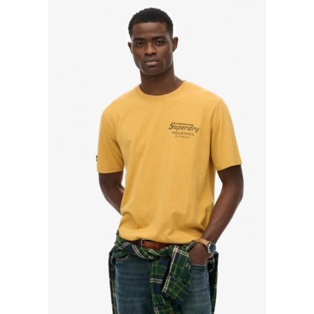 Work Logo Loose Fit Cotton T-Shirt Ochre Brown - Image 1