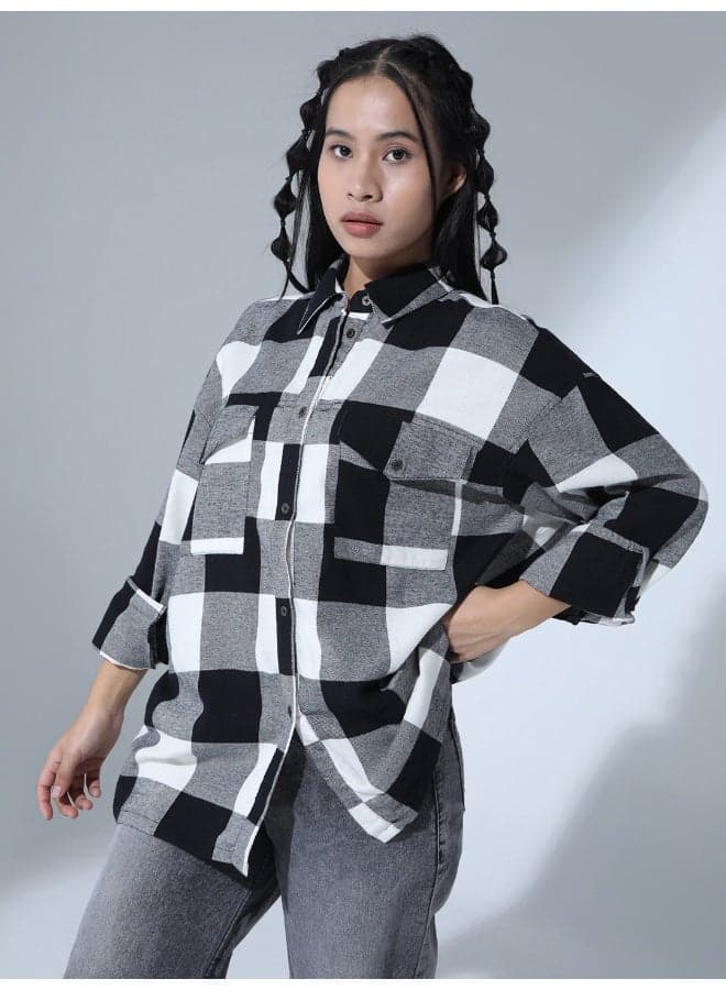 Oversized Check Cotton Shirt for Women Streetwear Style - Image 1