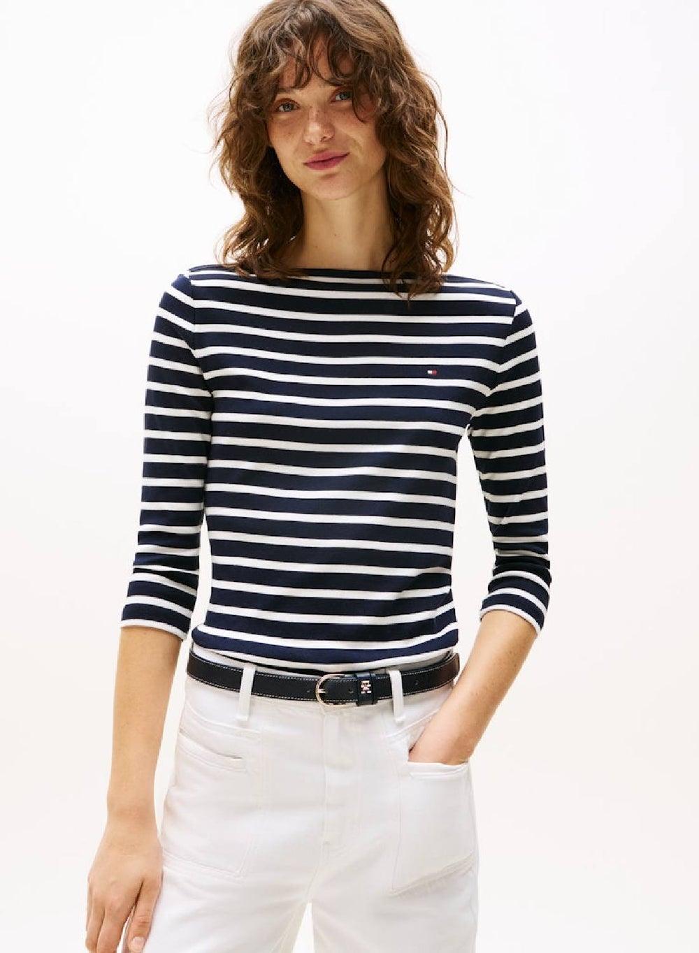 Slim Fit Boat Neck Ribbed Cotton T-Shirt - Image 1