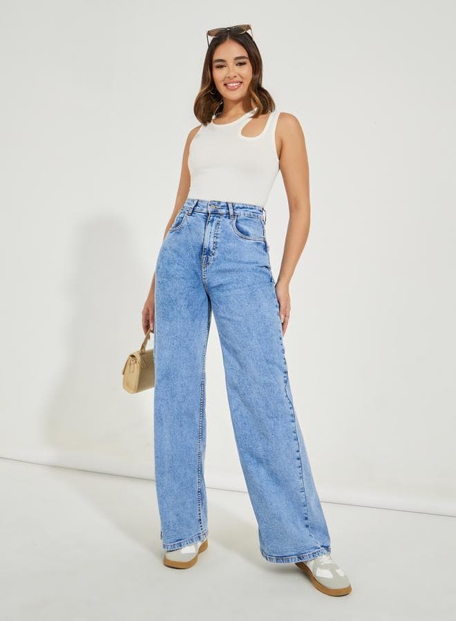 Styli High Rise Light Wash Wide Leg Jeans 7007034038 - Image 1