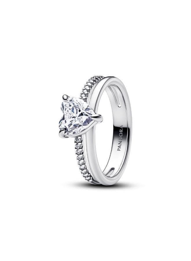 Double Heart CZ Sterling Silver Ring - Image 1