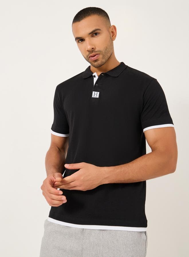Styli 7011288301 Minimal Print Black Polo T-Shirt - Image 1