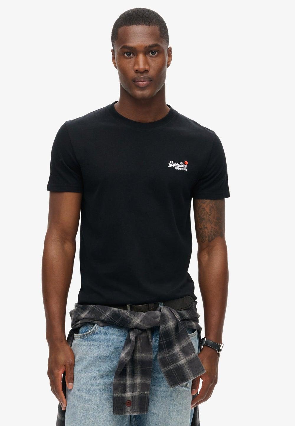 Essential Contrast Embroidered Cotton T-Shirt Black - Image 1