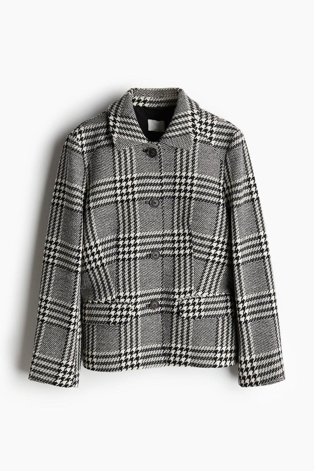 Women’s Checkered Collared Jacket Black Dark - Image 1
