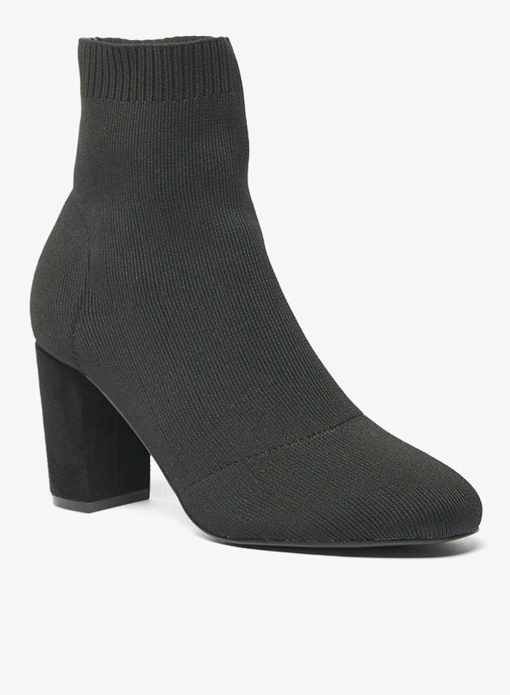 Textured Black Ankle Boots Lz12737 Block Heel Zip - Image 1