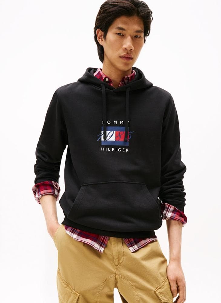Tommy Hilfiger Flag Graphic Cotton Hoody Black MW0MW41332BDS - Image 1
