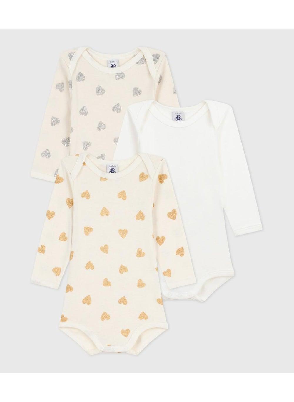 Baby Girls Cotton Heart Sequin Long-Sleeve Bodysuit Pack - Image 1